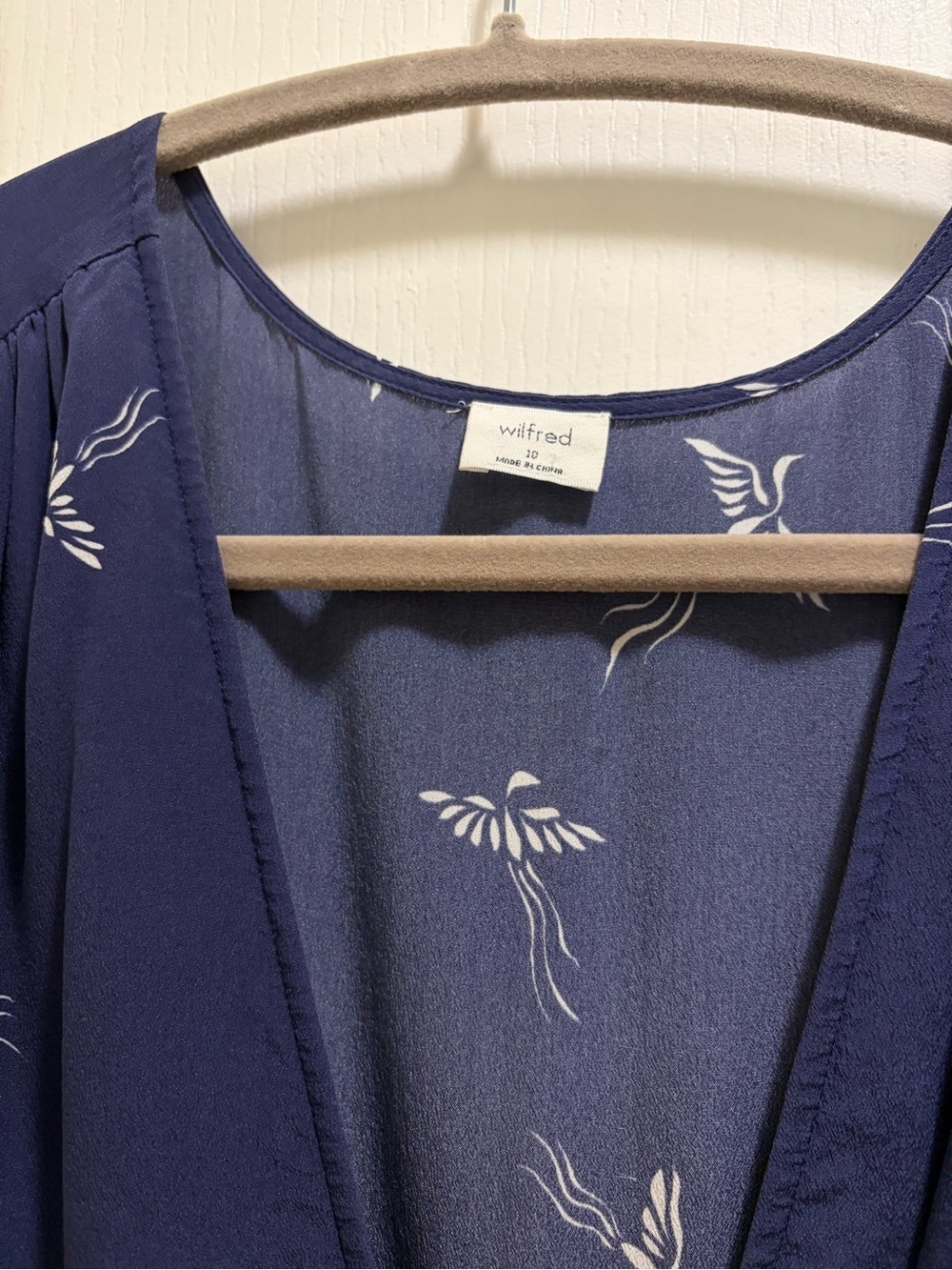 Wilfred Mirabelle Navy Midi Wrap Dress with Bird Print Vintage-Inspired - Picture 3 of 8